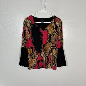 Eva Varro Shirt Womens Small Black Red Animal Print Bell Sleeve Made USA